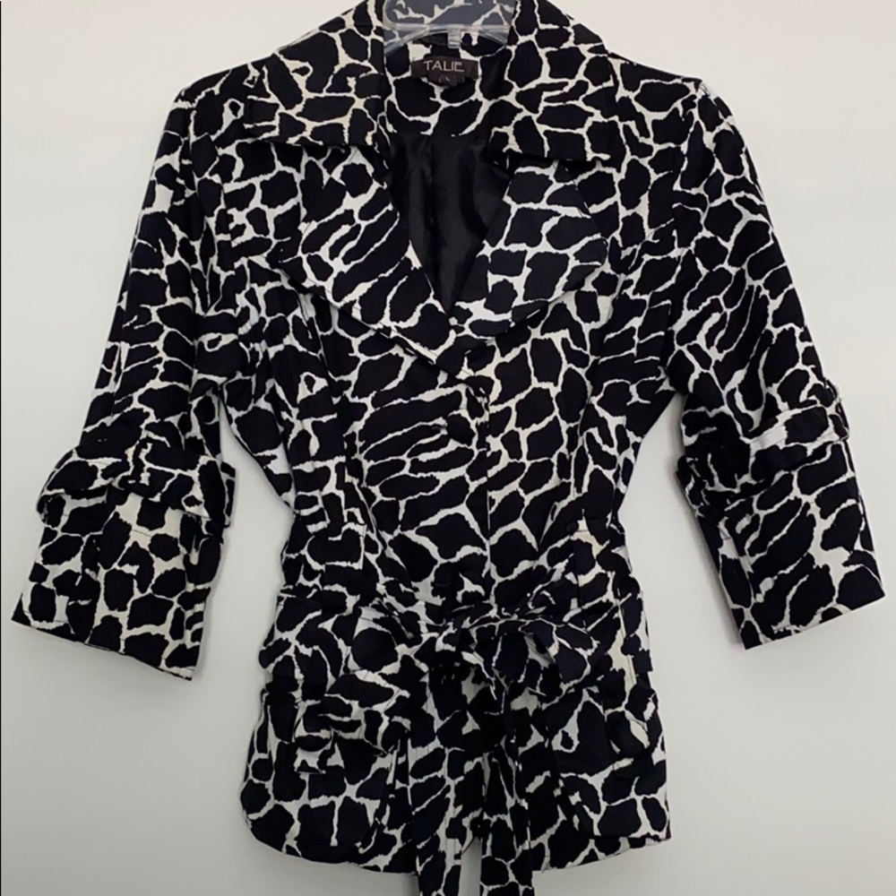 TALIE Wms Black/Ivory Animal Print Belted Jacket L